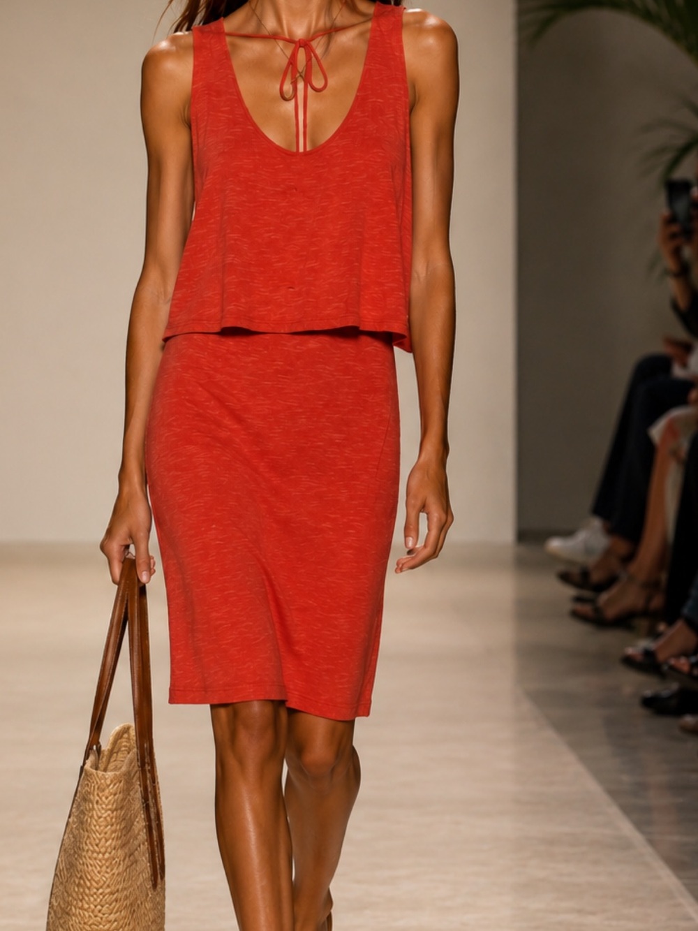 CAbi Red Sleeveless Layered Pencil Dress